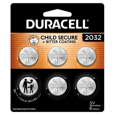 Duracell CR2032 3V Lithium Coin Battery with Child Safety Features, Compatible with Apple AirTag, Key Fob, Car Remote, Glucose Monitor, and other Devices, CR Lithium 3 Volt Cell (6 Count Pack)