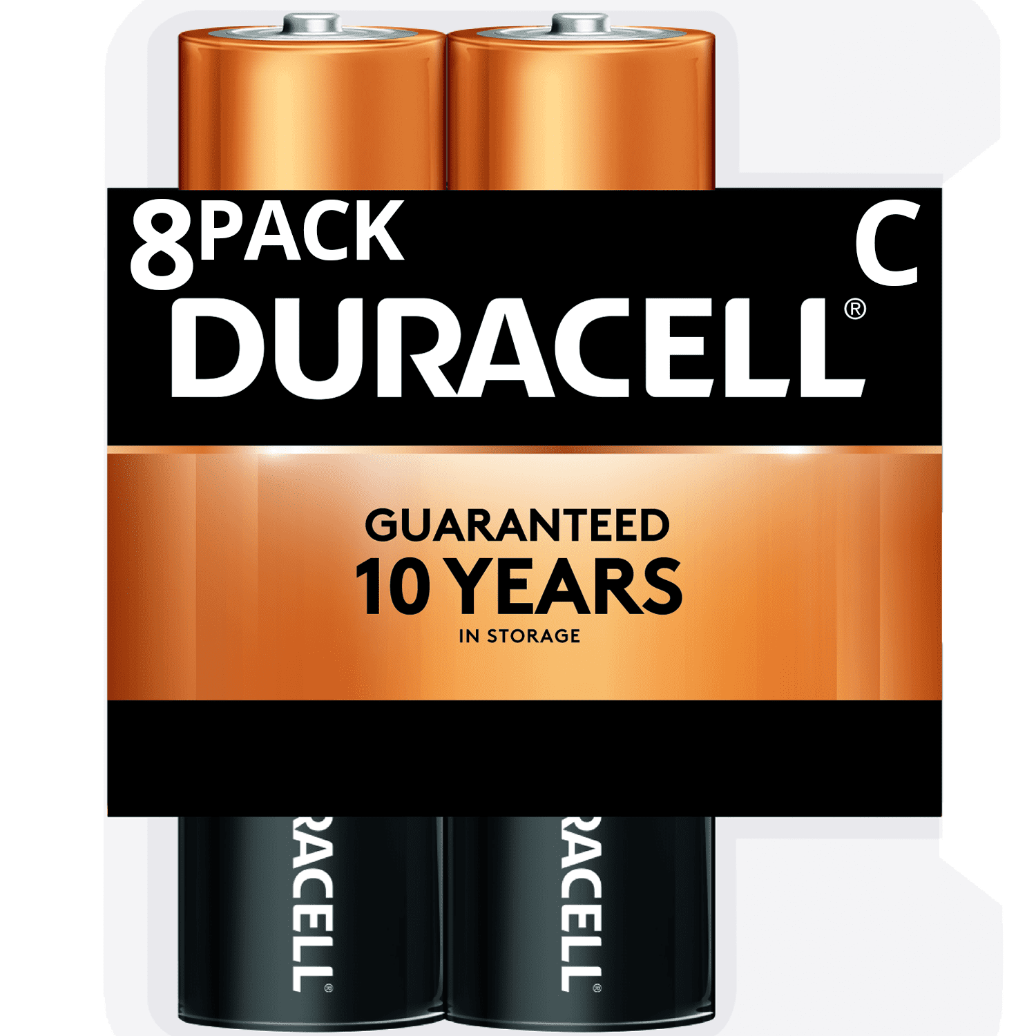 Duracell 1.5v Coppertop Alkaline C Batteries, 8 Pack, Black