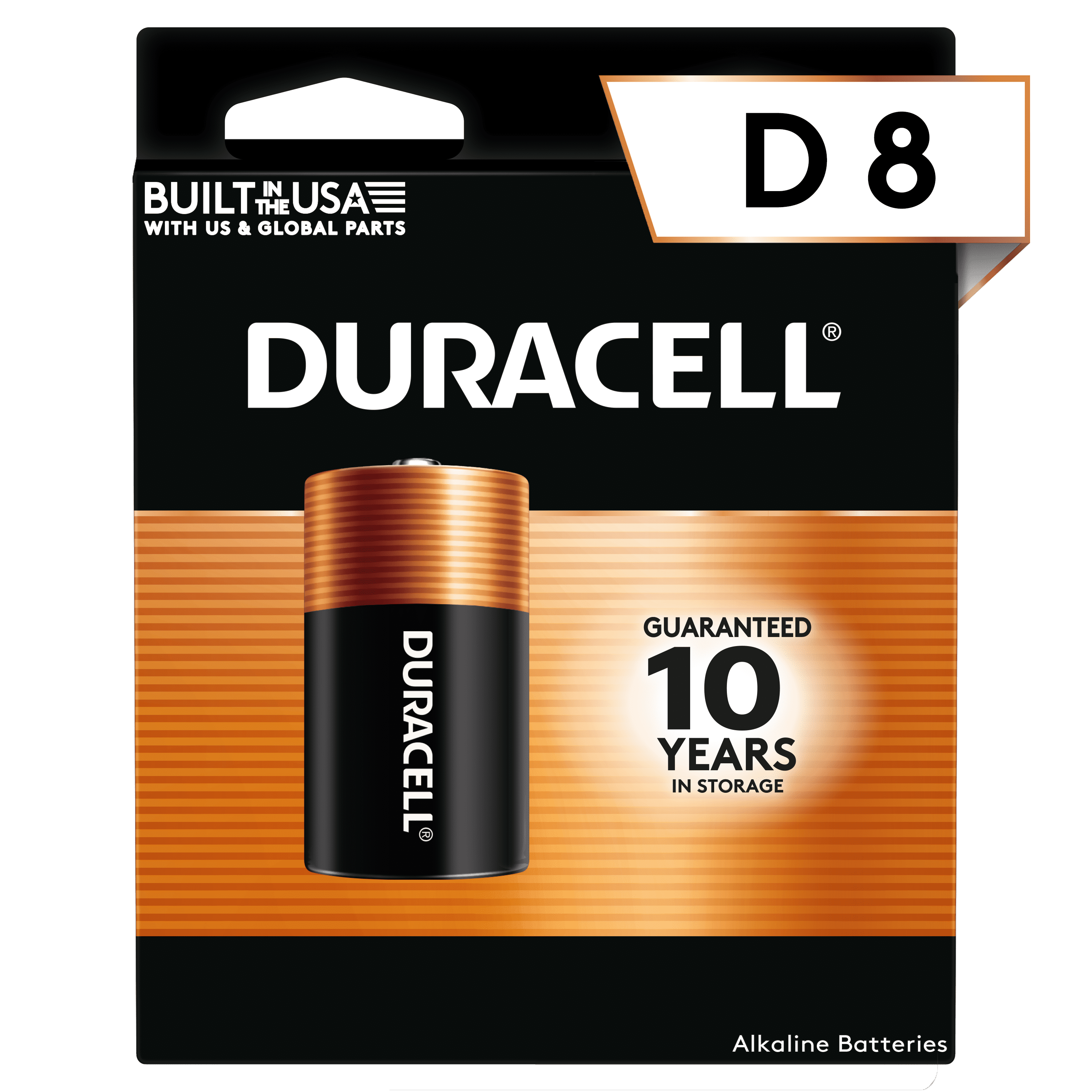 Duracell Coppertop D Alkaline Batteries, 8 Pack