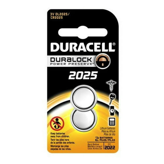 Duracell DL2025B2PK08 Lithium Coin Battery, 2025 Size, 3V, 160 mAh Capacity (Case of 6 Cards, 2 Unit per Card)