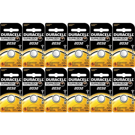 Duracell DL2032 Lithium Coin Battery, 2032 Size, 3V, 230mAh Capacity Pack of 12