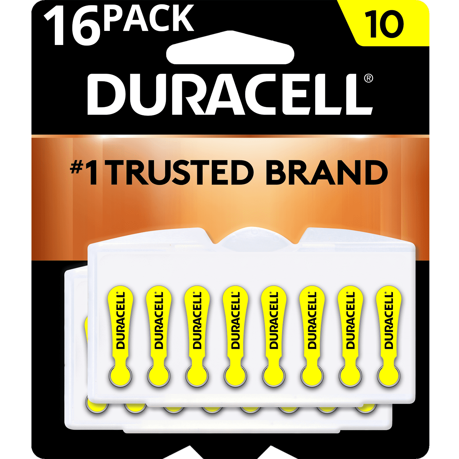 Duracell EasyTab 10 Hearing Aid Batteries, Size 10 - Yellow, 16 Pack