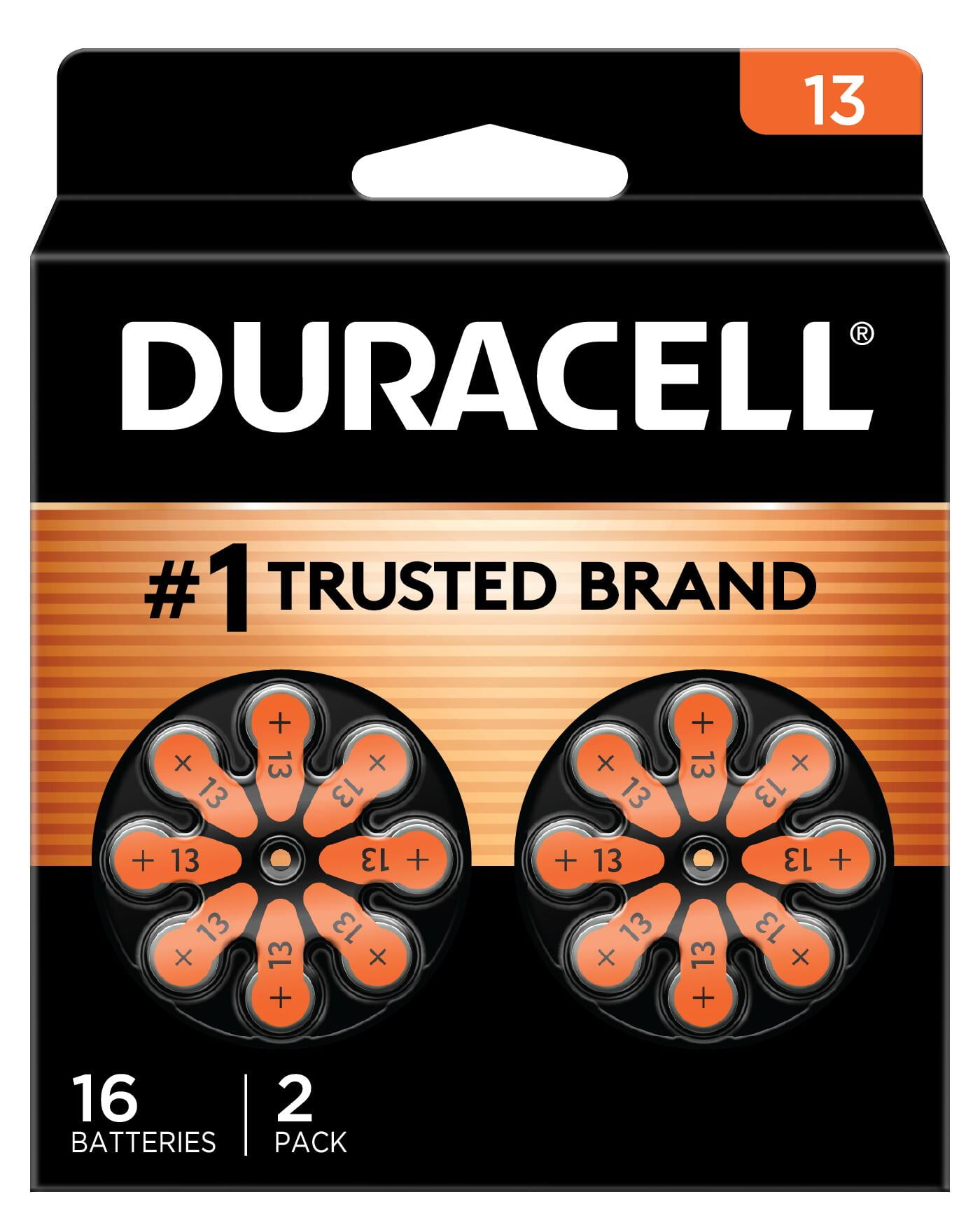 Duracell EasyTab 13 Hearing Aid Batteries, Size 13 - Orange, 16 Pack