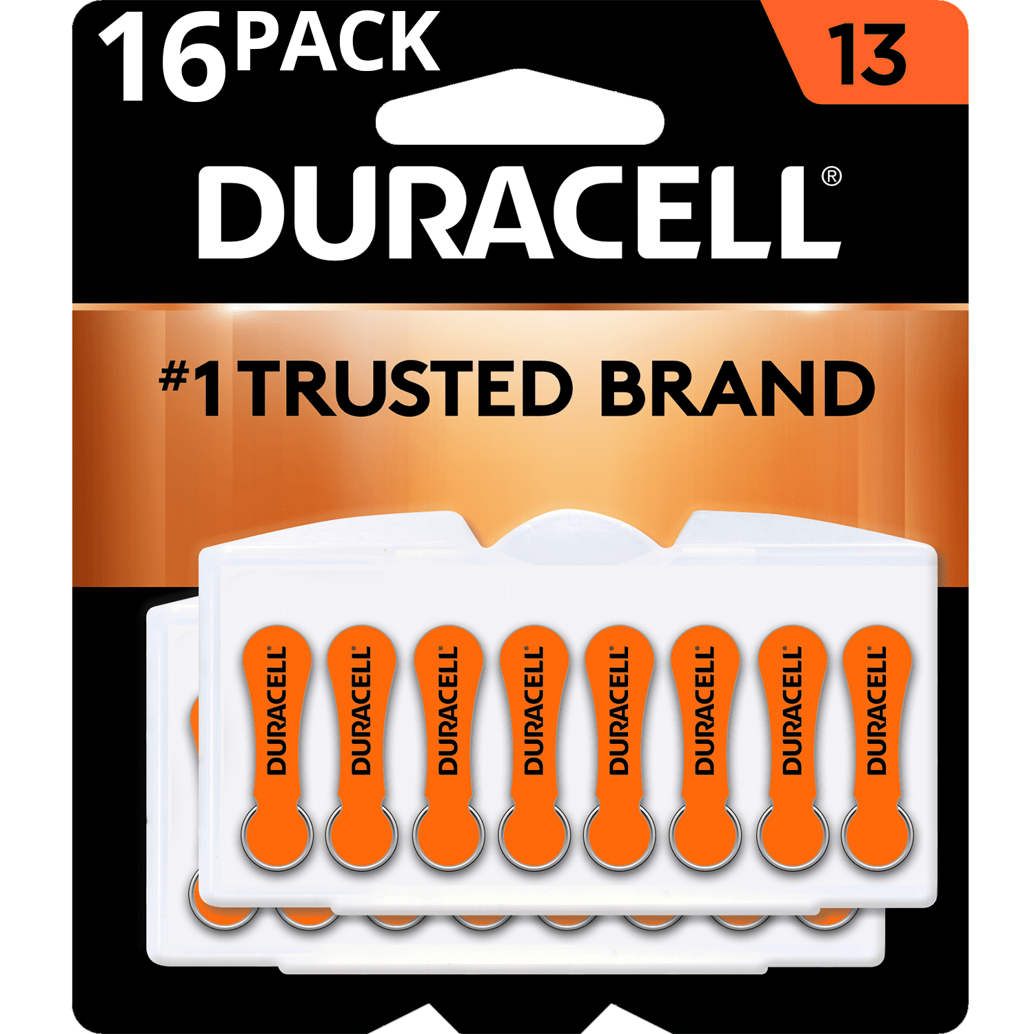 Duracell EasyTab 13 Hearing Aid Batteries, Size 13 - Orange, 16 Pack