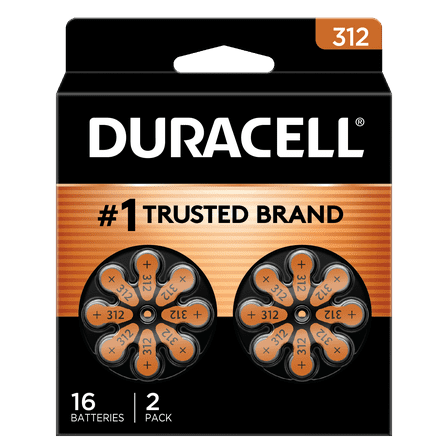 Duracell EasyTab 312 Hearing Aid Batteries, Size 312 - Brown, 16 Pack