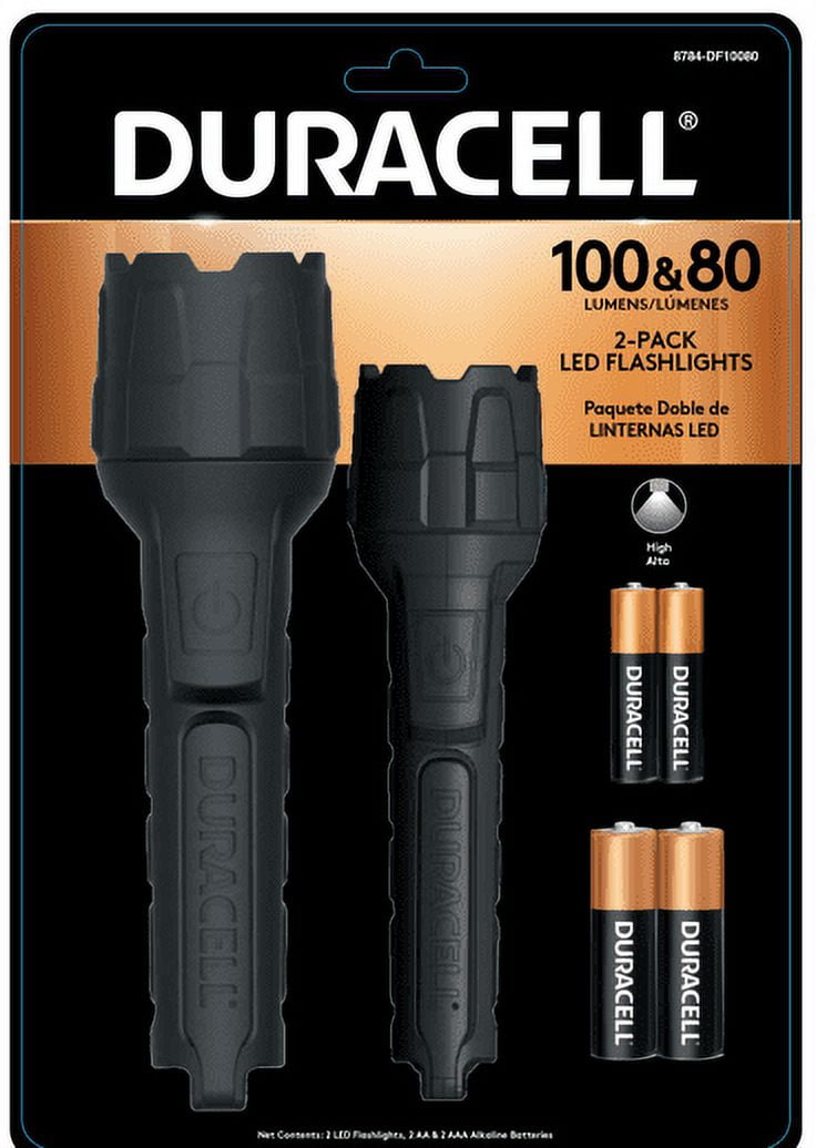 Duracell Heavy Duty Rubber Flashlight Combo Pack 100 & 80 Lumen