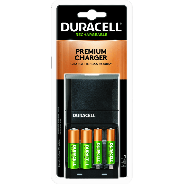 Chargeur de piles Duracell - Charge en 45 minutes - 2 piles AA et 2 piles  AAA incluses