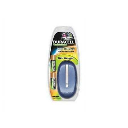 Duracell Mini Color Charger with 2 AA StayCharged Household Batteries