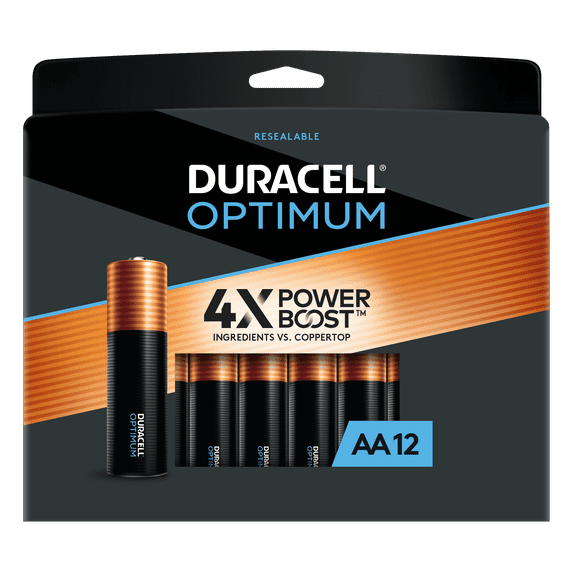 Duracell Optimum 1.5V Alkaline AA Batteries, Convenient, Resealable Package, 12 Pack