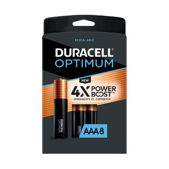 Duracell Optimum AAA Batteries with Power Boost Ingredients, 8 Count Pack Triple A Battery with Long-lasting Power, All-Purpose Alkaline AAA Battery for Household and Office Devices