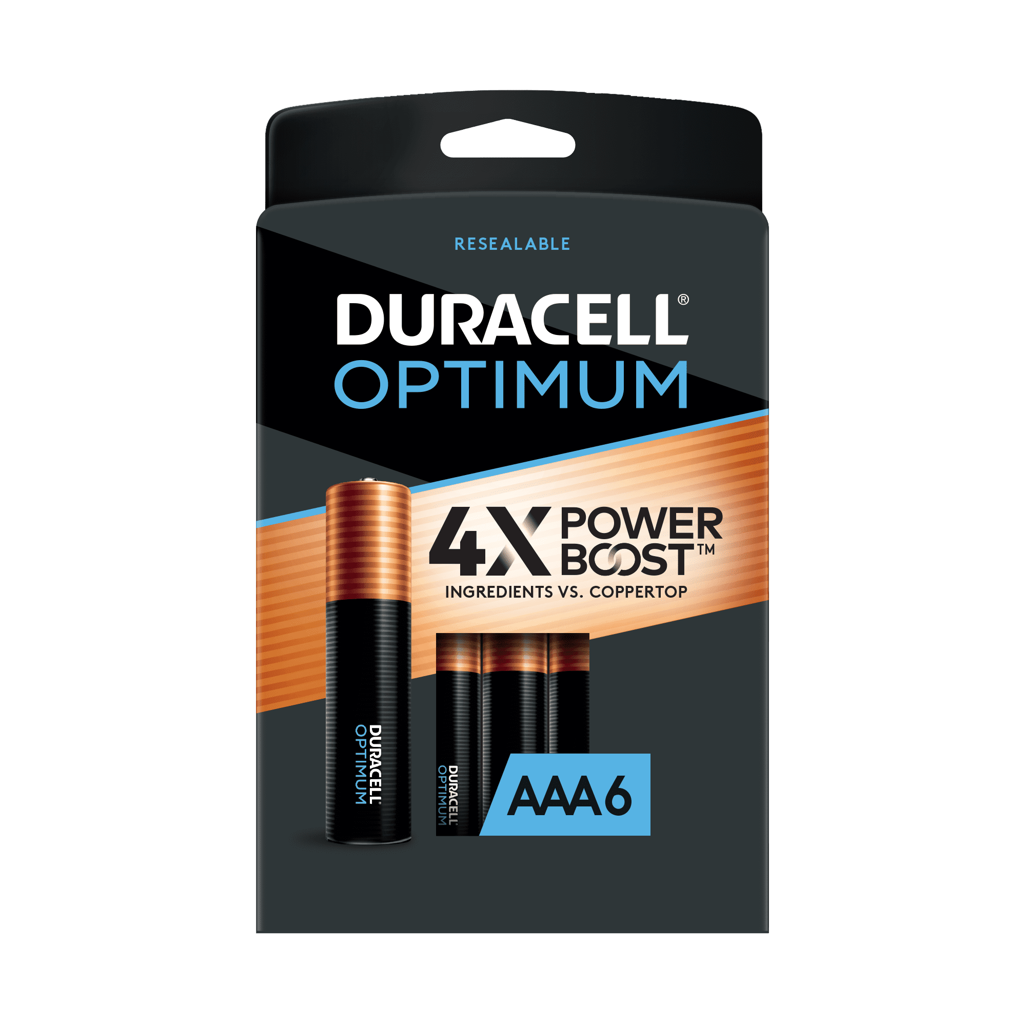 Duracell Optimum AAA Battery with 4X POWER BOOST™, 6 Pack Resealable Package