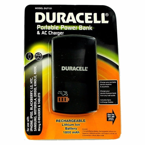 Duracell Du7131 1,800mah Portable Powerbank With Ac Charger