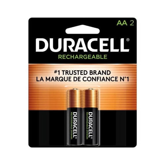 Duracell Rechargeable AA Batteries, 2 Count Pack, Double A Battery for Long-lasting Power, All-Purpose Pre-Charged Battery for Household and Business Devices