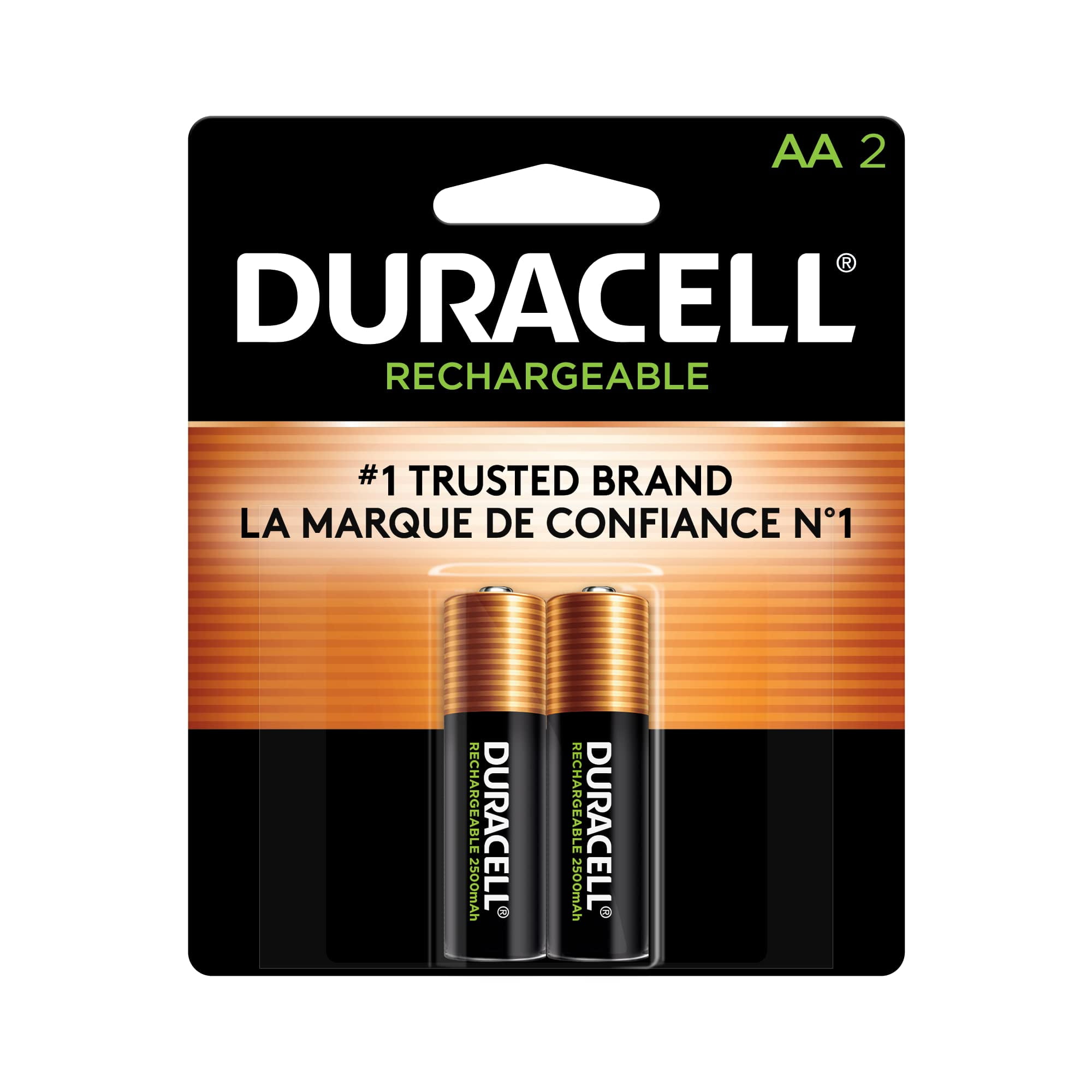 Duracell Rechargeable AA Batteries, 2 Count Pack, Double A Battery For Long-lasting Power, All-Purpose Pre-Charged Battery For Household And Business Devices