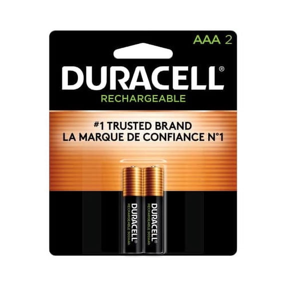Duracell Rechargeable AAA Batteries, 2 Count Pack, Triple A Battery for Long-lasting Power, All-Purpose Pre-Charged Battery for Household and Business Devices