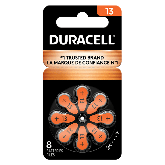Duracell Size 13 Orange Hearing Aid Batteries, 8 Pack