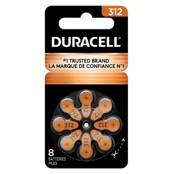 Duracell Size 312 Brown Hearing Aid Batteries, 8 Pack