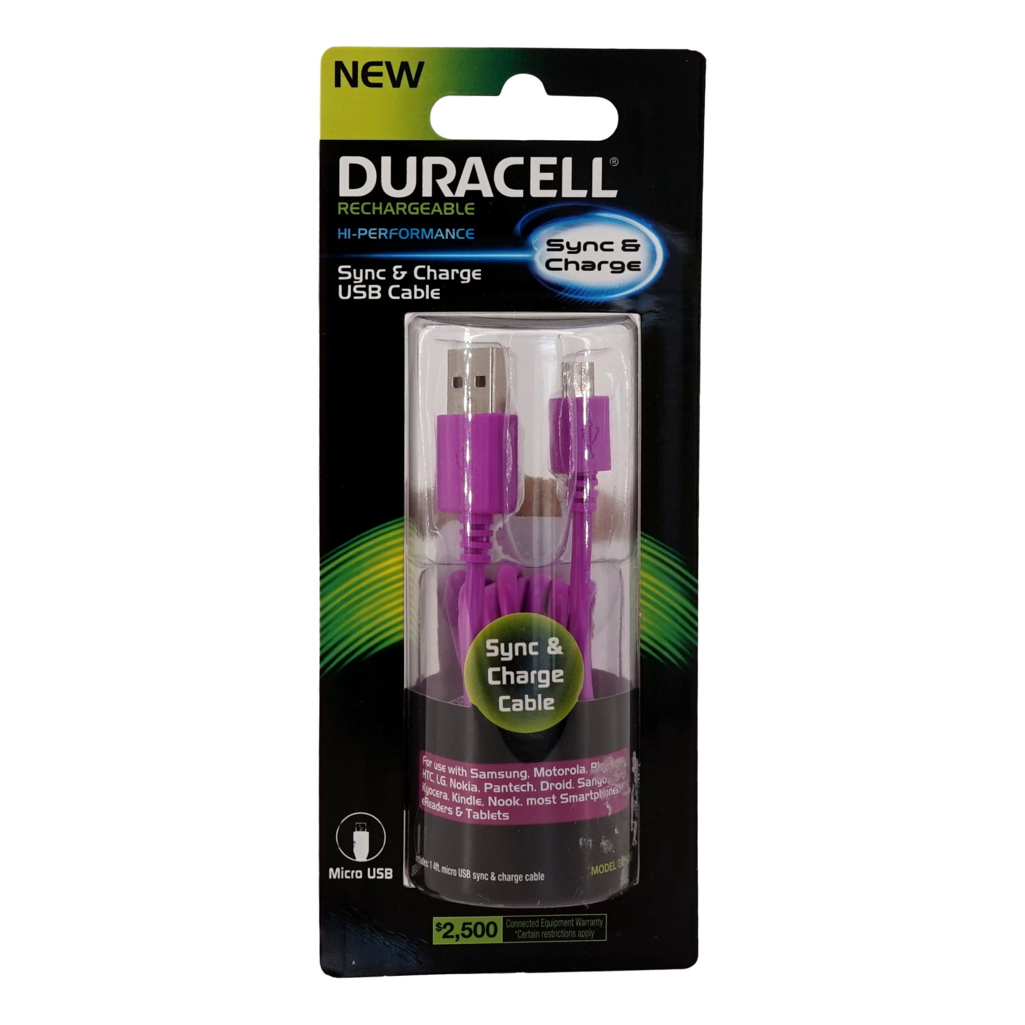 Duracell Sync and Charge Micro USB Cable - (4 ft) Purple Compatible ...