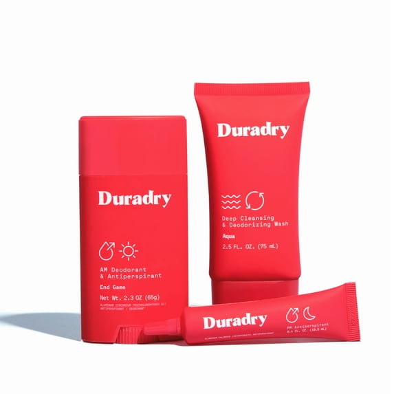 Duradry 3-Step Protection System - AM Deodorant, PM Antiperspirant Gel, Deep Cleansing & Deodorizing Body Wash, Prescription Strength Antiperspirant Deodorants - End Game, (Bundle of 3)