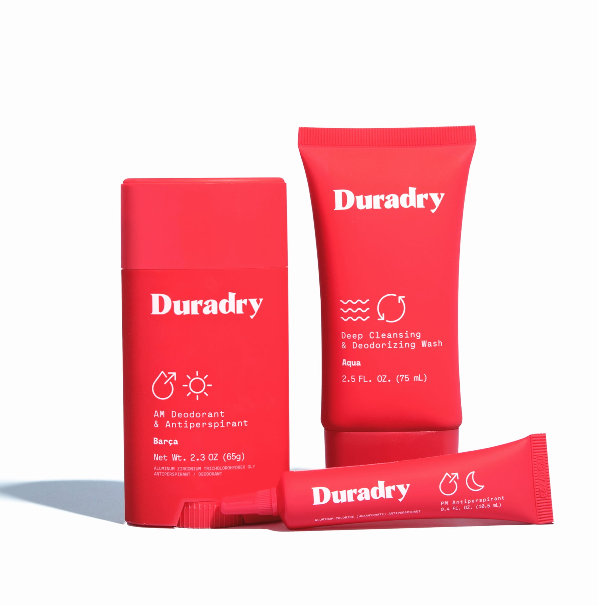 Duradry 3-Step Protection System - AM Deodorant, PM Antiperspirant Gel, Deep Cleansing & Deodorizing Body Wash, Prescription Strength Antiperspirant Deodorants - Barca, (Bundle of 3)