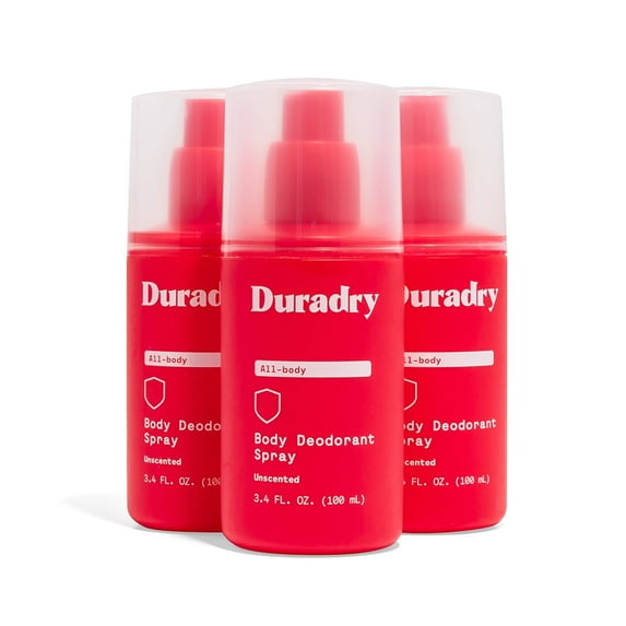 Duradry Aluminum-Free Body Deodorant Spray, Unscented, 3.4 fl oz, 3 Pack