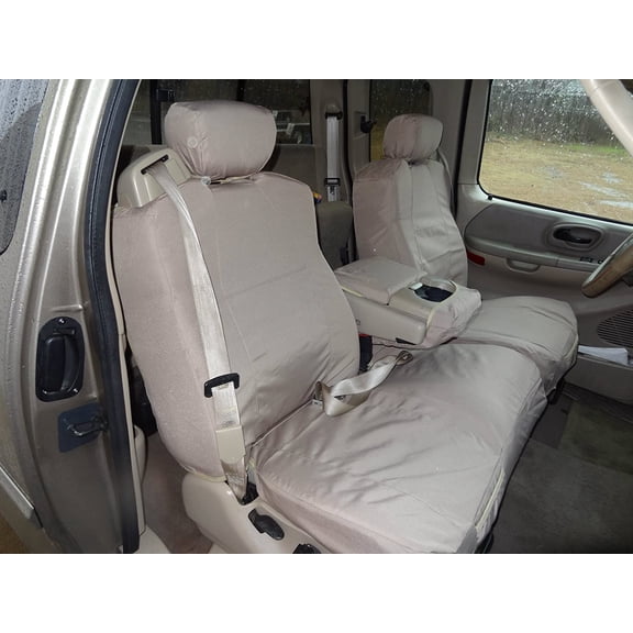 Durafit Covers F74 Tan, Endura, Exact Fit, Integrated Seat Belts, Front Low Back Seat Covers, 2 Pieces