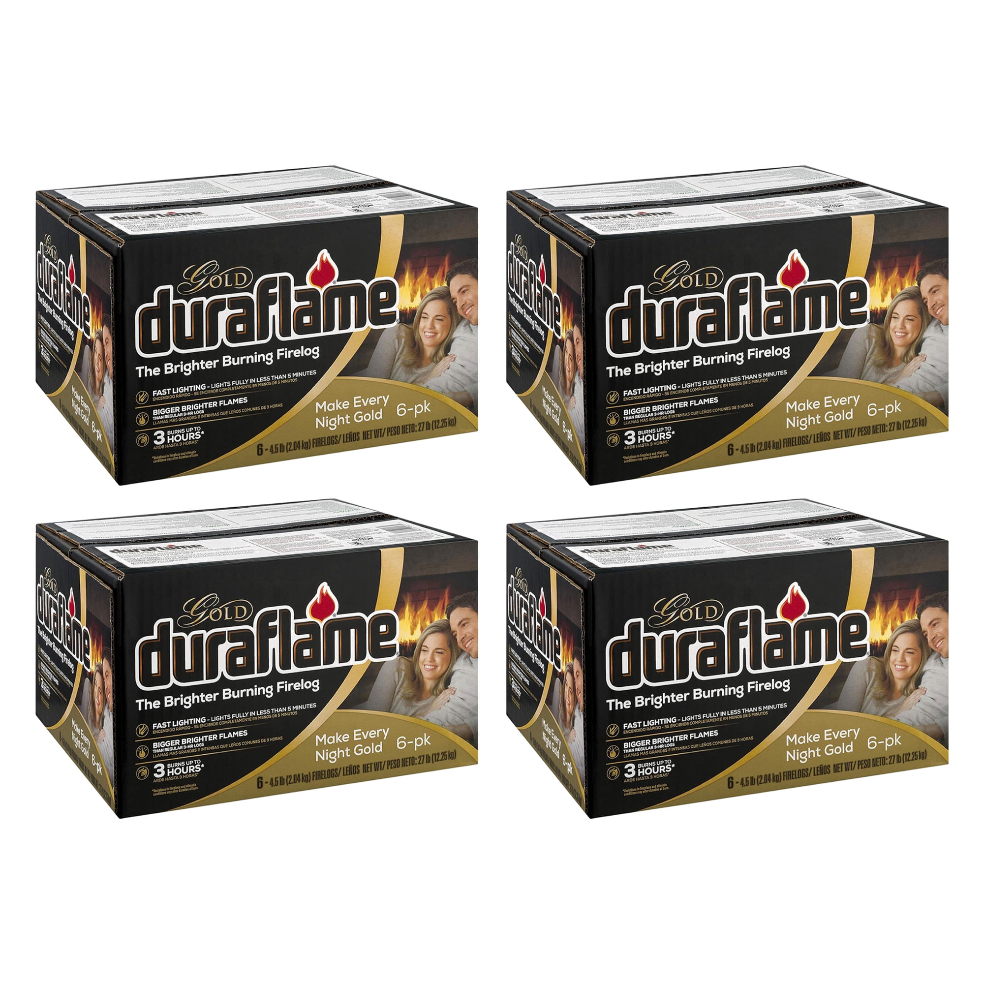 Duraflame 4 Pack Clean Burning Gold Firelogs 3 Hour Indoor/Outdoor Flames