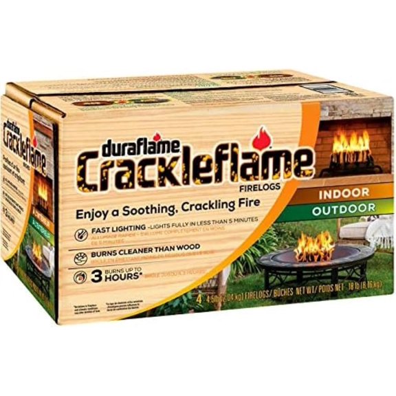 Duraflame Crackleflame Firelogs – Cozy Crackling Fireplace Logs, Fast Lighting in Under 5 Minutes, Burns 80% Cleaner Than Wood, Indoor/Outdoor Use (1 Case)