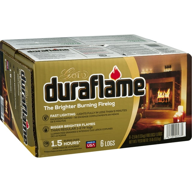 Duraflame Gold 2.5lb Firelogs, 6Pack Case, Brighter 1.5 Hour Burn