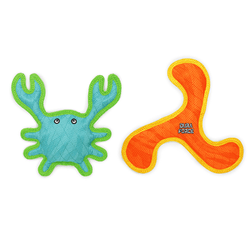 Duraforce - Durable Woven Fiber - Crab - Squeakers - Multiple Layers. Made Durable, Strong & Tough. Interactive Play Dog Toy (Tug, Toss & Fetch). Machine Washable & Floats (Combo Pack)
