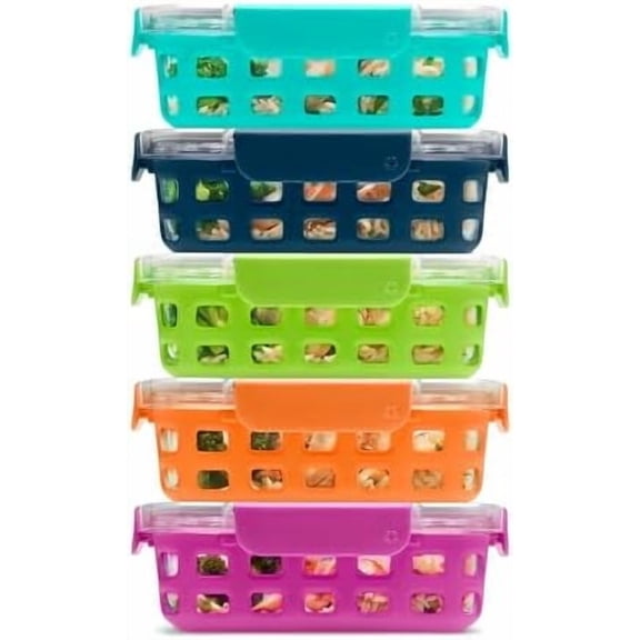 Duraglass 3.4 Cup Meal Prep Sets 10Pc, 5 Pack Set- Glass Food Storage Container with Silicone Sleeve and Airtight BPA-Free Plastic Lids, Dishwasher, Microwave, and Freezer Safe, Fruit Salad