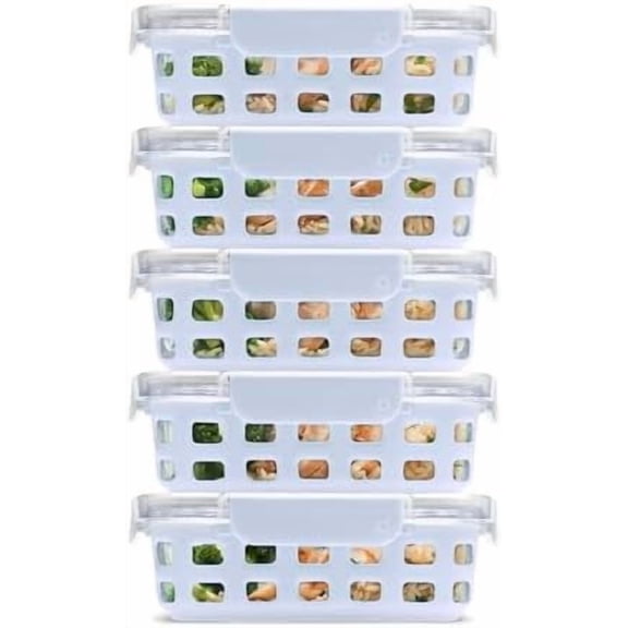 Duraglass 3.4 Cup Meal Prep Sets 10Pc, 5 Pack Set- Glass Food Storage Container with Silicone Sleeve and Airtight BPA-Free Plastic Lids, Dishwasher, Microwave, and Freezer Safe, Halogen Blue