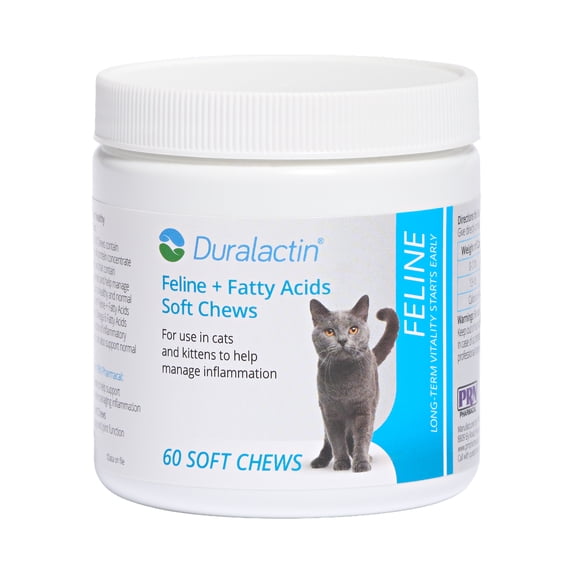 PRN Pharmacal Duralactin Feline Fatty Acid Soft Chews - Joint Health Supplement for Cats & Kittens to Help Manage Soreness - omega-3 Fatty Acid Supplement - Chicken Liver Flavor - 60 Chews