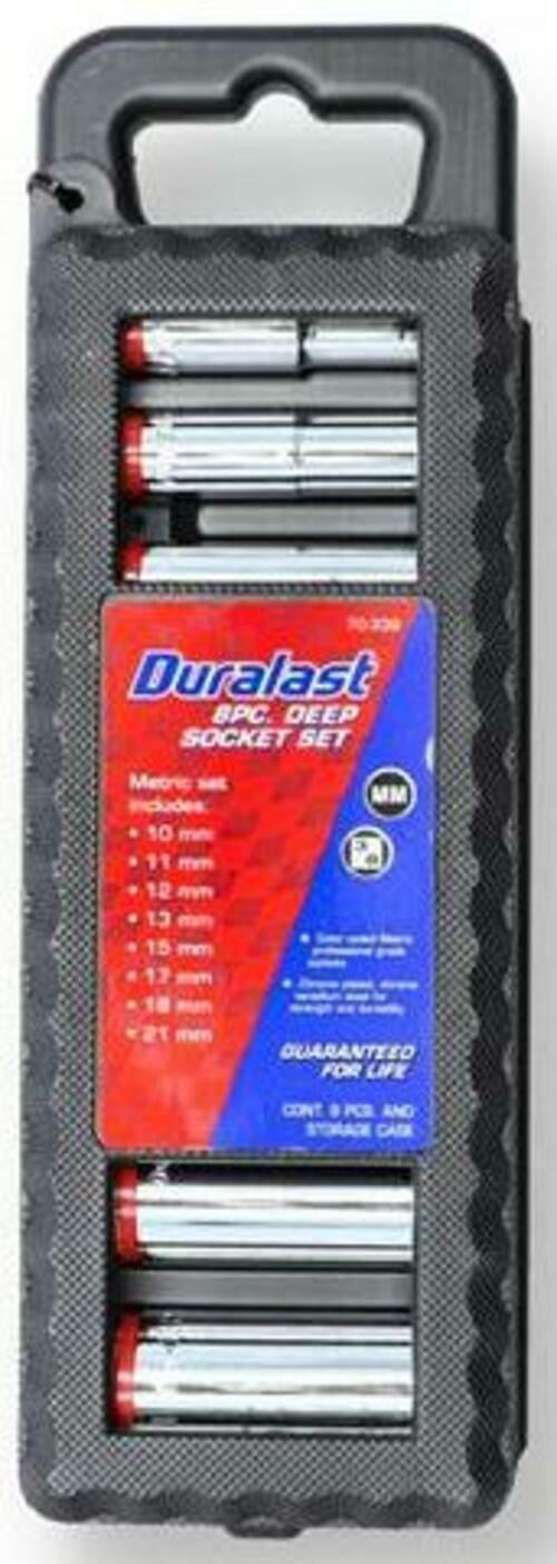 Duralast 8 pc 3/8'' METRIC DEEP SOCKET SET 10-21MM w/Carrying Case SAE  70-339