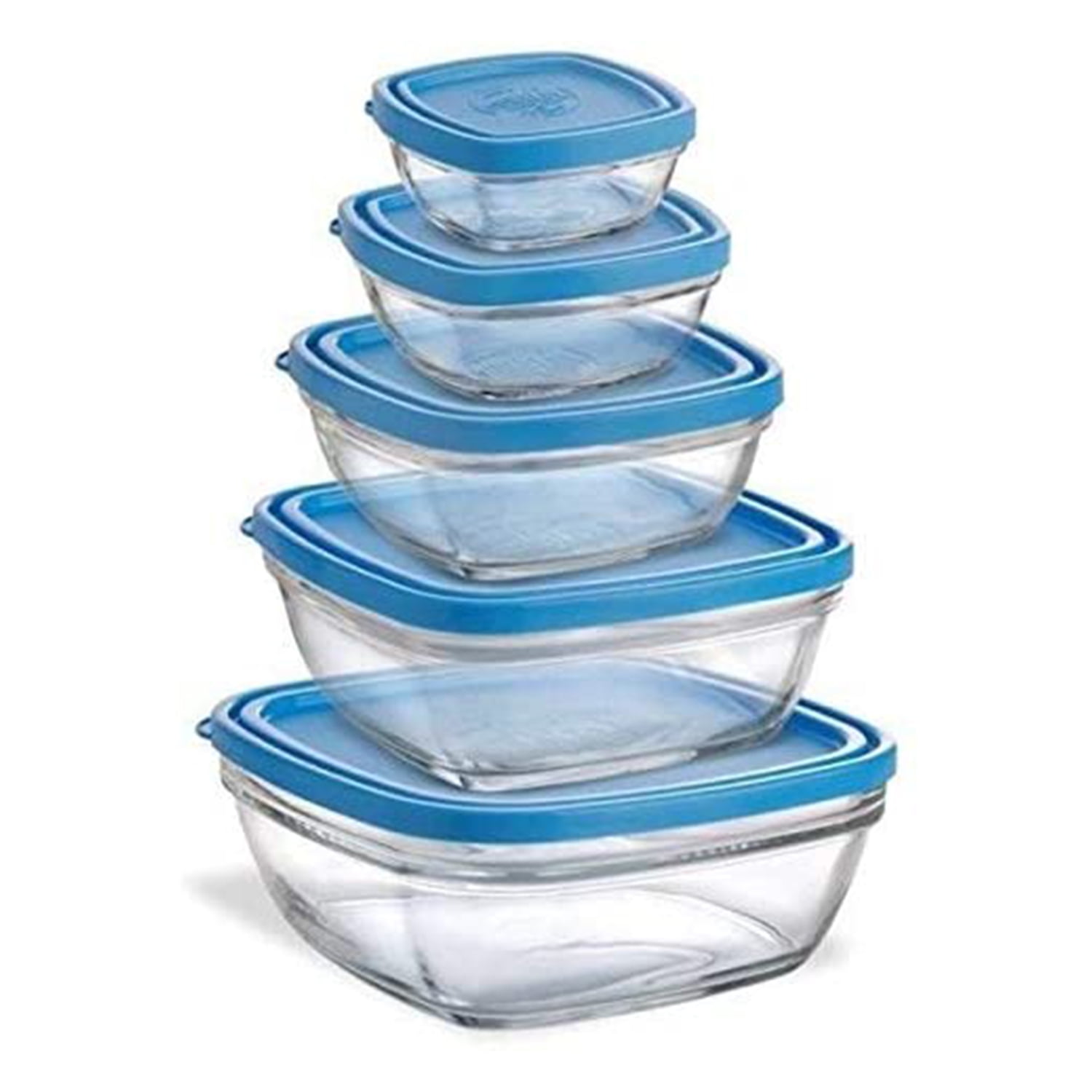 Duralex Lys 5 Piece Square Tempered Glass Bowl Storage Containers with