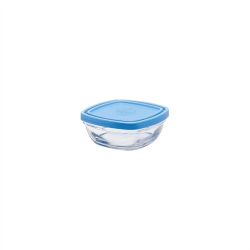 Duralex LYS Square Bowl With Lid Set Of 6 - 3.25 Quart Tempered Glass, Made In France