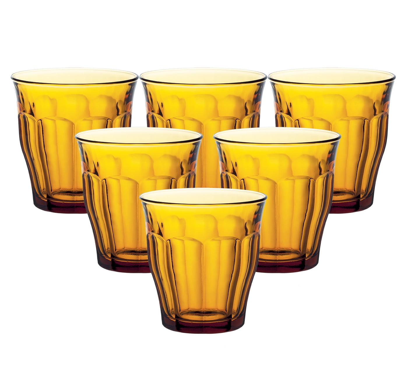 Amber Ribbed Tempered Glass Tumbler Set, 8.38 oz, Set of 6