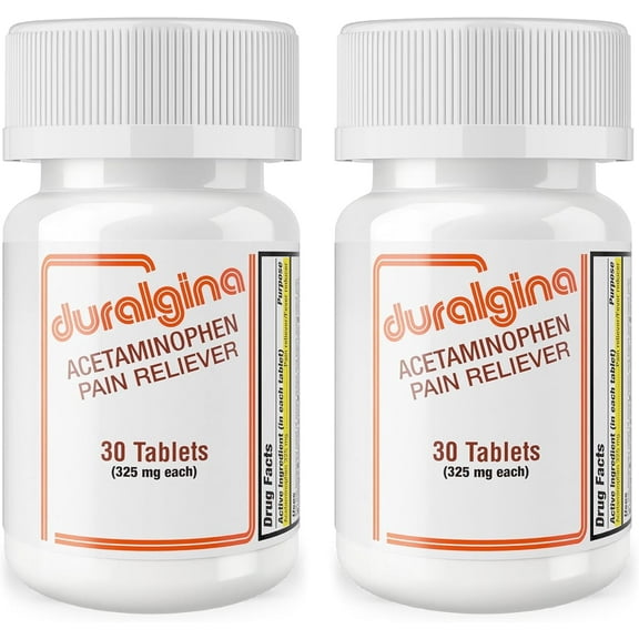Duralgina Acetaminophen Tablets, Pain and Fever Relief, 325 mg, 30 Count, 2 Pack