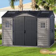 Duramax 10.5 x 8 Apex Pro Plastic Vinyl Storage Shed w/Foundation, 2 windows & side door