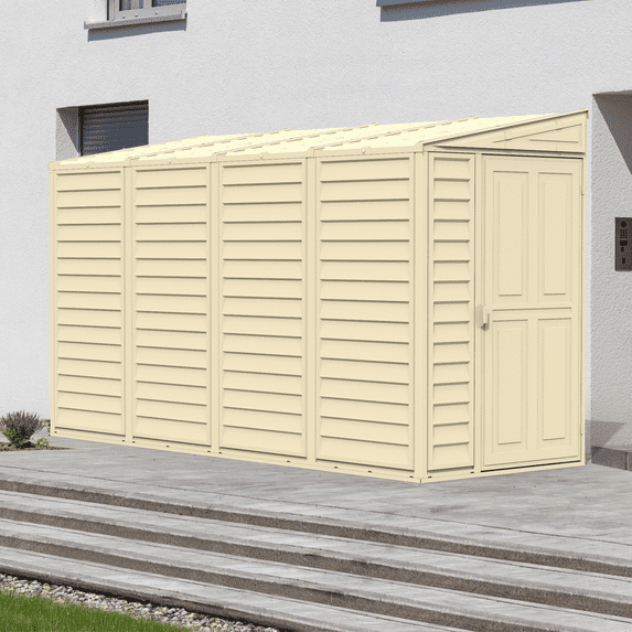 Duramax 4 ft x 10 ft Sidemate vinyl resin outdoor storage shed with foundation kit, beige