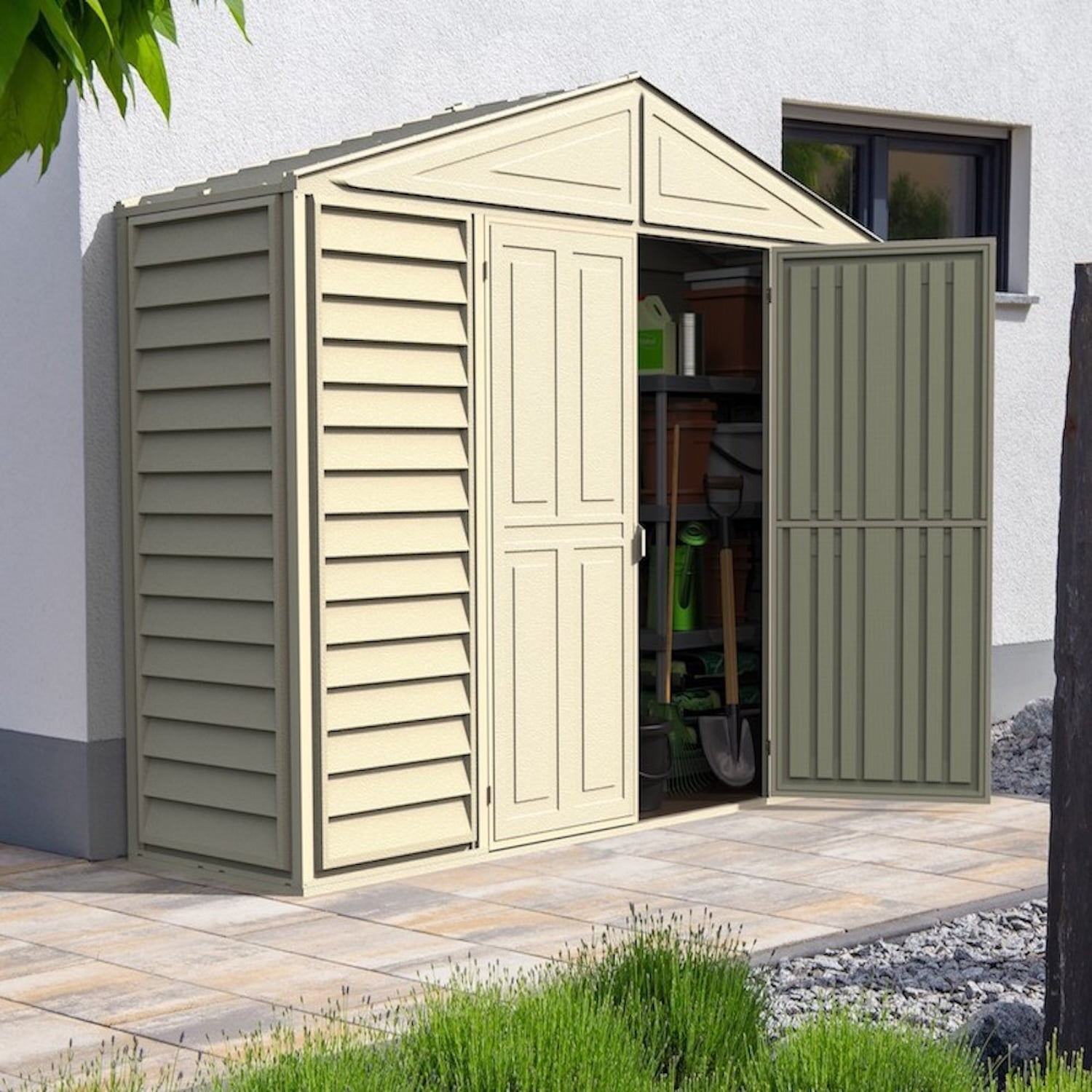 Beige 10.5 ft. x 2.8 ft. Vinyl Storage Shed Kit