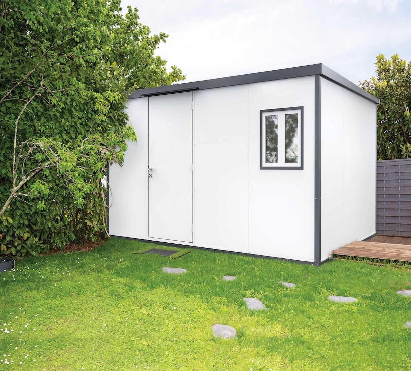 Off-White 10'x13' Metal Insulated Storage Shed with Window