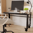 thumbnail image 1 of Duramax Rolling Industrial Desk with Wooden Top 62 inches x 24 inches with Solid Acacia Wood Top, 1 of 13