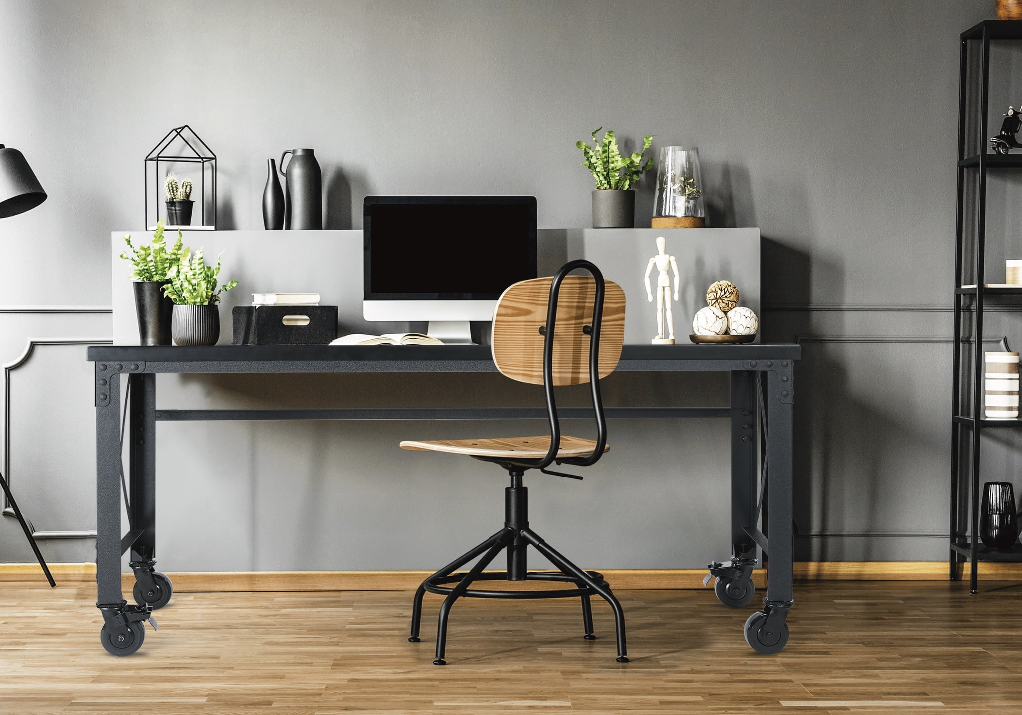 Duramax Rolling Industrial Desk with Wooden Top 72 Inches x 24 Inches