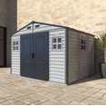thumbnail image 1 of Duramax Woodside Plus 10.5 x 8 Plastic Vinyl Resin Outdoor Storage Shed With Foundation Kit, 1 of 17