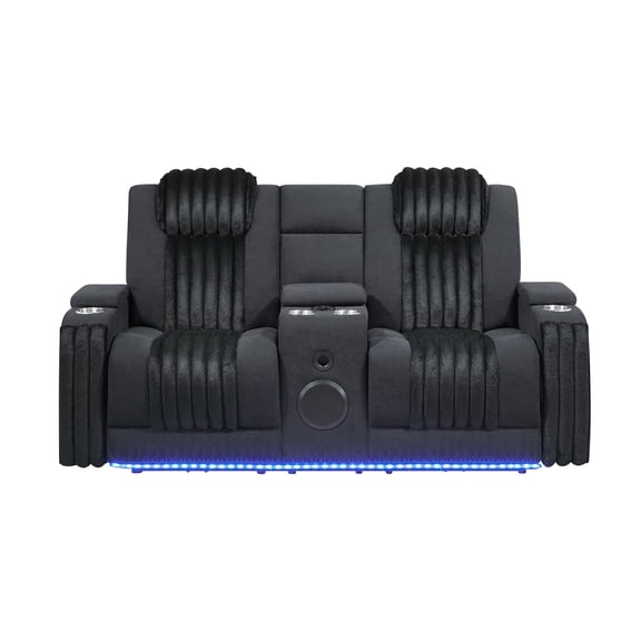 Duran Black Power Reclining loveseat with Power Headrest, LED and Bluetooth Speaker