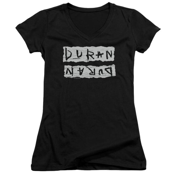 Duran Duran Print Error Junior Women's V-Neck T-Shirt Black
