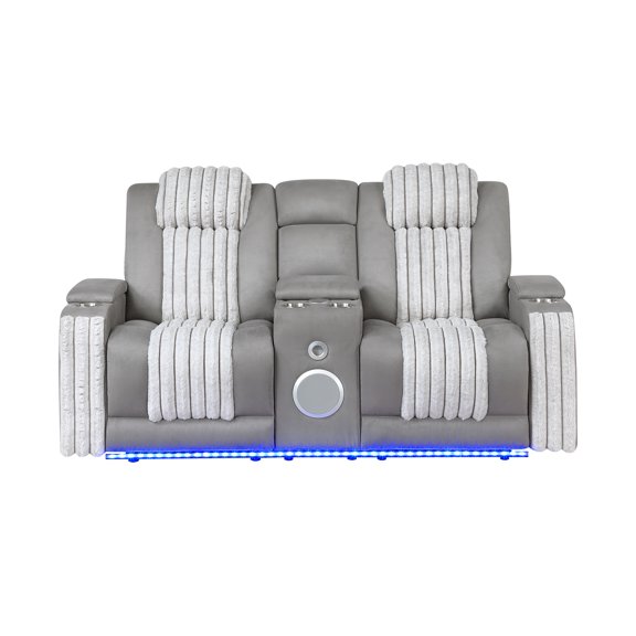 Duran Grey Power Reclining loveseat with Power Headrest, LED and Bluetooth Speaker