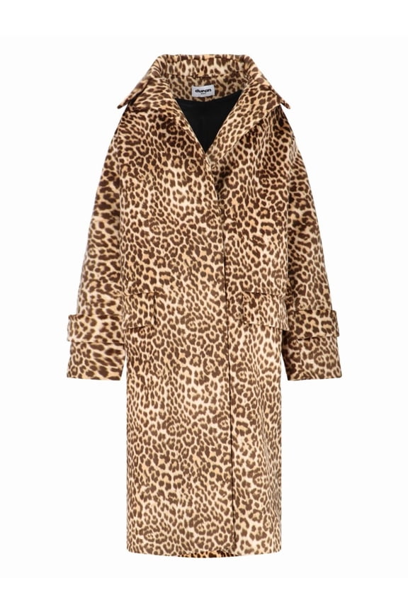 Leopard Print Long Coat With Adjustable Cuffs (Women's)