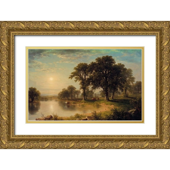Durand, Asher Brown 18x13 Gold Ornate Wood Framed with Double Matting Museum Art Print Titled - Summer Afternoon